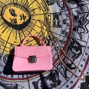 Pink PVC Hand Bag with Cross Body Chains